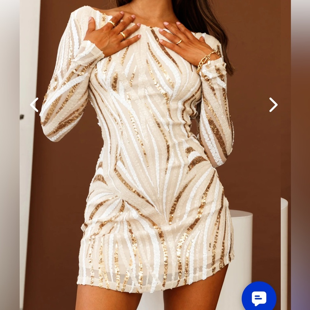 Elegant White and Gold Sequin Dress - Picture 3 of 5